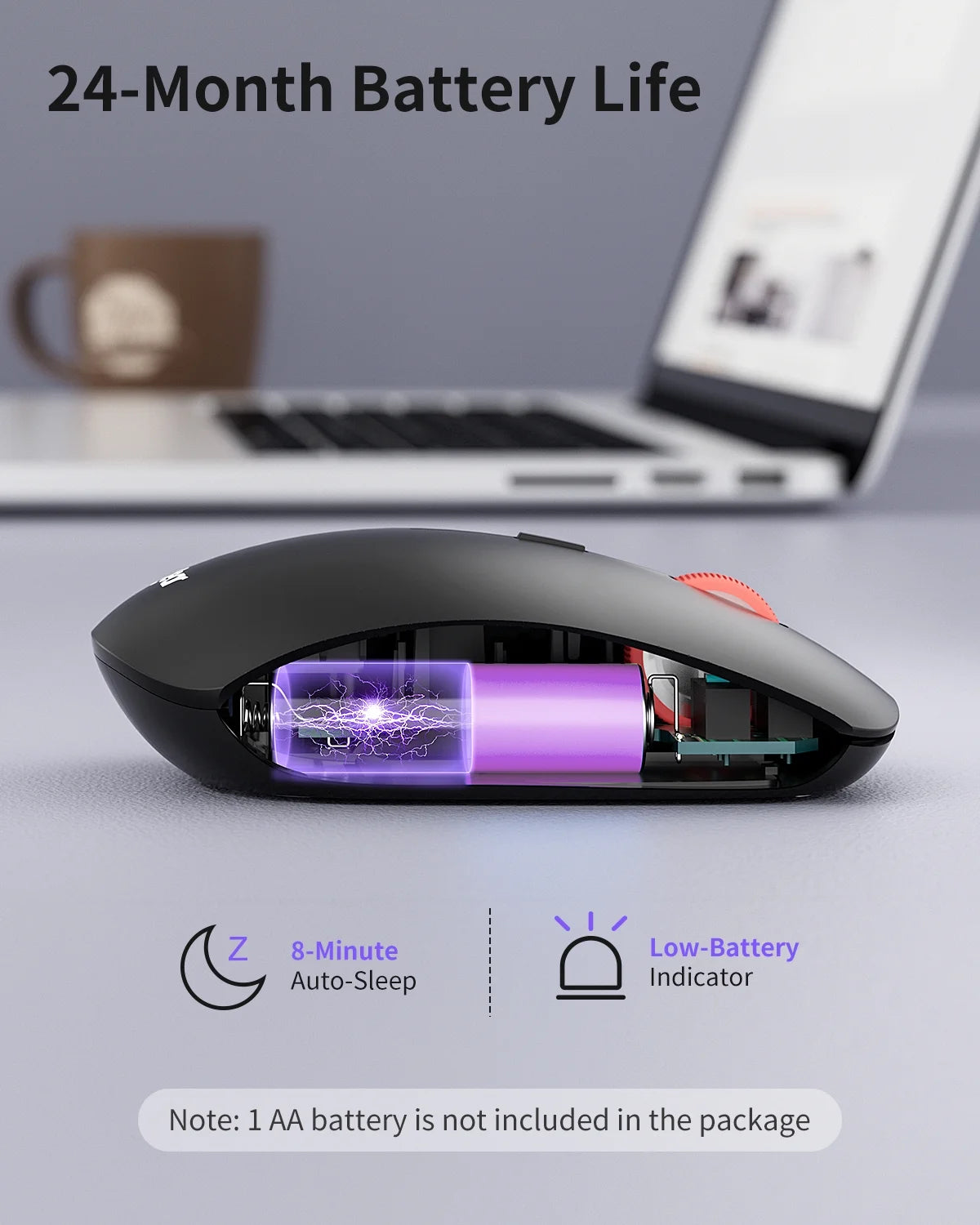 Slim Wireless Mouse, Adjustable 4000 DPI, 24 Months Battery ,Portable Cordless Computer Mouse for Pc/Mac/Laptop/Ipad