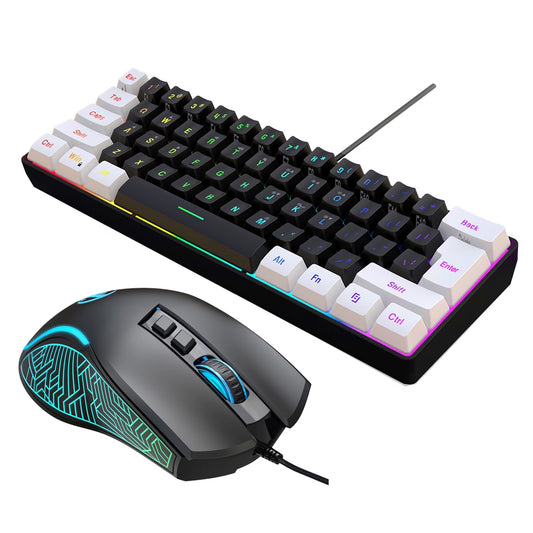 HXSJ V700BW+X100 USB Keyboard and Mouse Combo, Wired Gaming Mouse, Colorful LED Lighting, 4-Level DPI Max.3600Dpi for PC Laptop