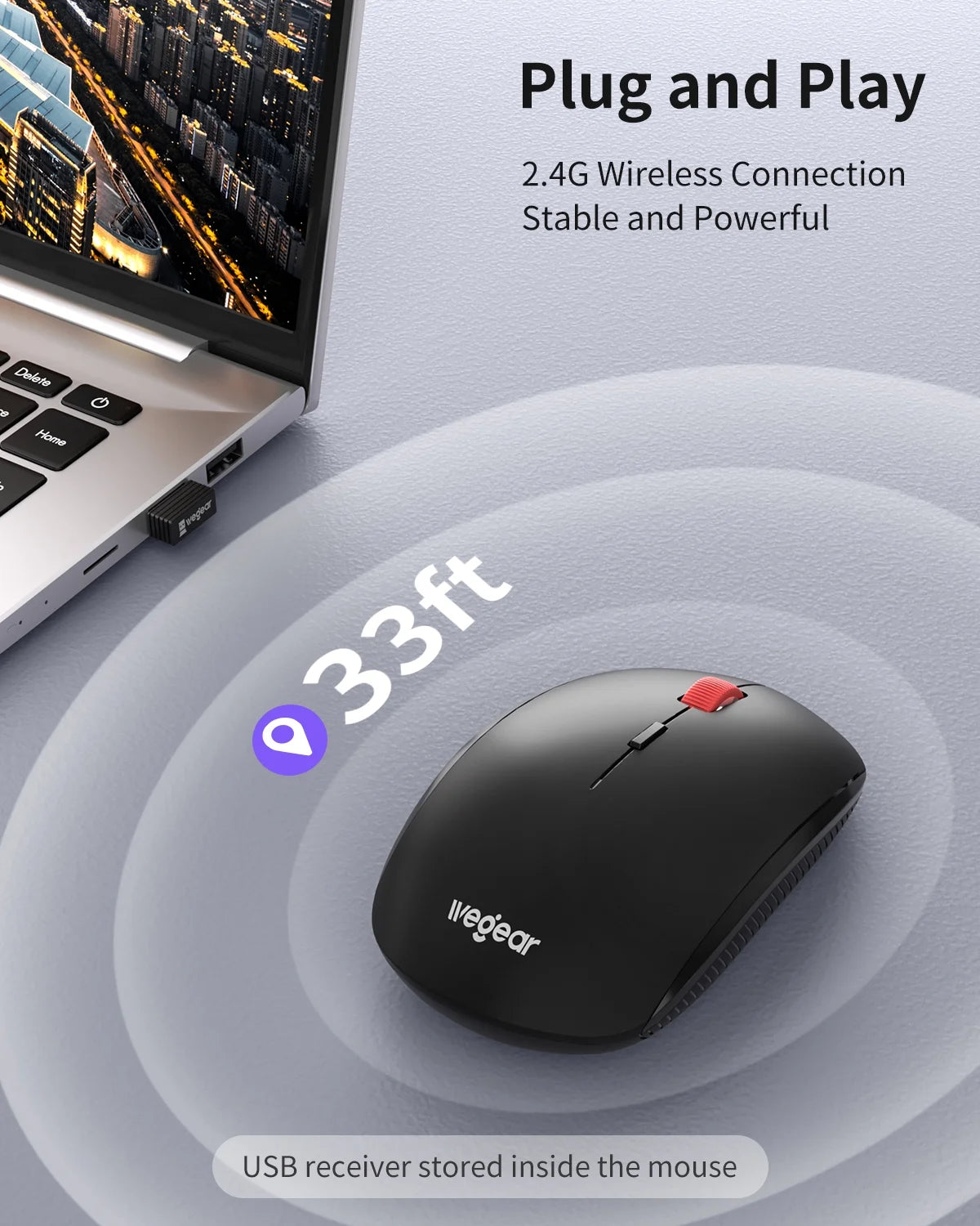 Slim Wireless Mouse, Adjustable 4000 DPI, 24 Months Battery ,Portable Cordless Computer Mouse for Pc/Mac/Laptop/Ipad