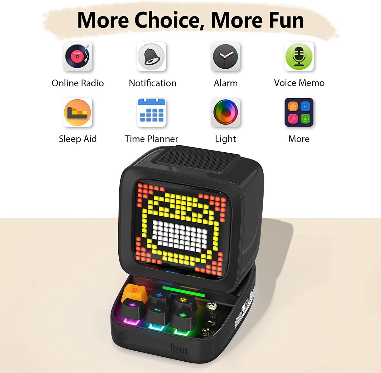 Ditoo Retro Pixel Art Game Bluetooth Speaker with 16X16 LED App Controlled Front Screen (Black)