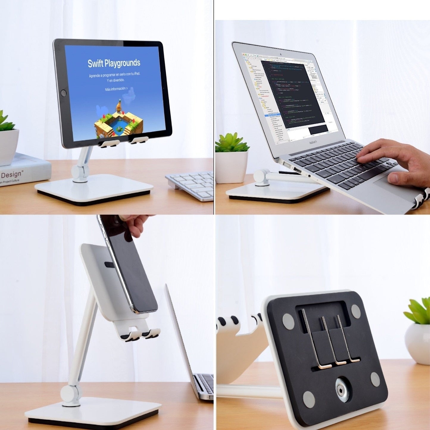 NNEDSZ Full Motion 3 in 1 Smartphone Tablet and Notebook Holder White-1