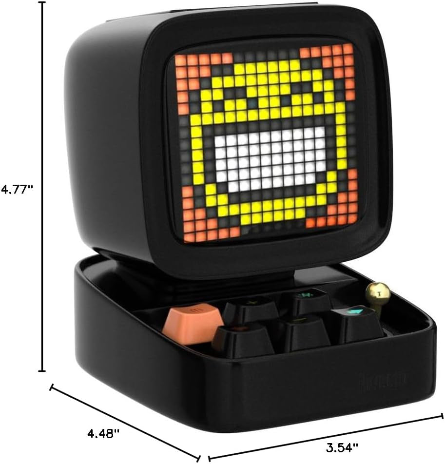 Ditoo Retro Pixel Art Game Bluetooth Speaker with 16X16 LED App Controlled Front Screen (Black)