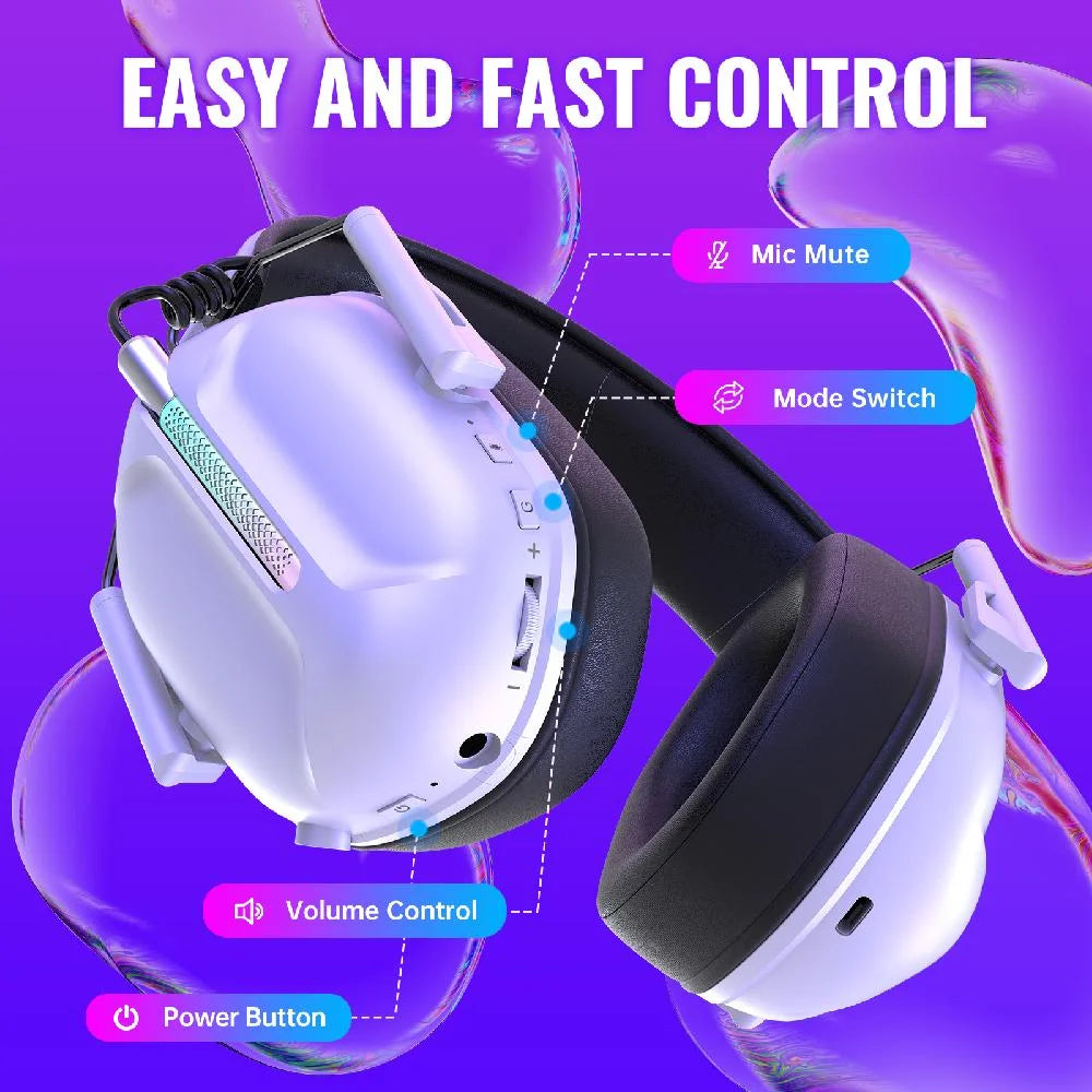 Wireless Gaming Headset Compatible for PS5 Switch PC Mac, 2.4 Ghz/Bluetooth 5.2 Gaming Headphones with Noise Cancelling Microphone 40+ Hours Battery Life,3.5Mm Wired for Xbox Series,White