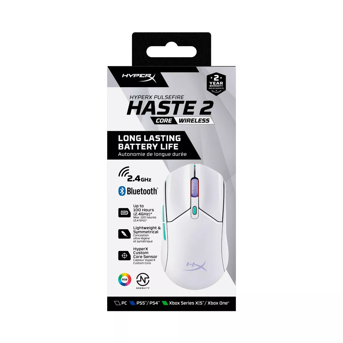 Hyperx Pulsefire Haste 2 Core Wireless Gaming Mouse for PC - White: Macos, Xbox Compatible