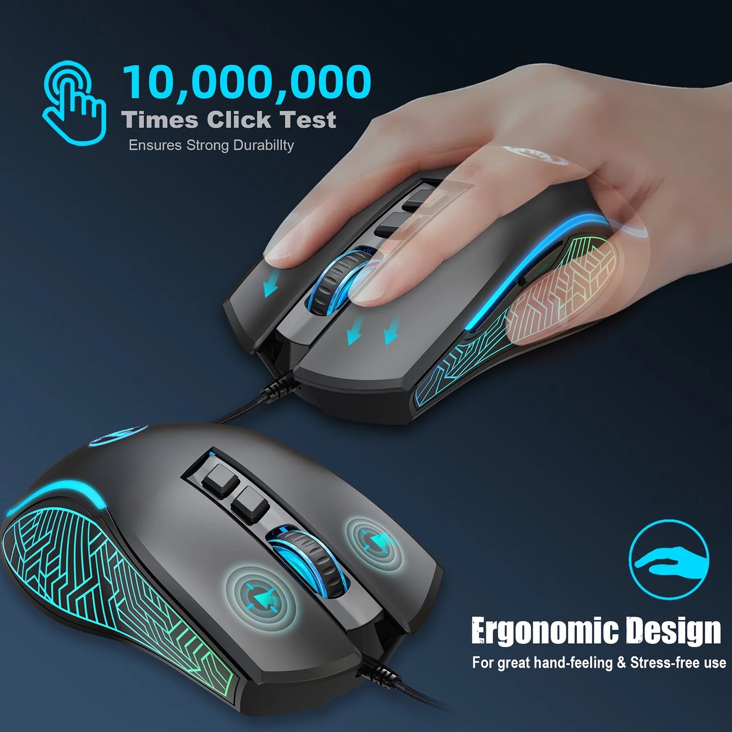 HXSJ V700BW+X100 USB Keyboard and Mouse Combo, Wired Gaming Mouse, Colorful LED Lighting, 4-Level DPI Max.3600Dpi for PC Laptop