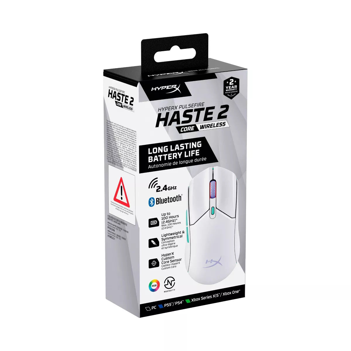 Hyperx Pulsefire Haste 2 Core Wireless Gaming Mouse for PC - White: Macos, Xbox Compatible